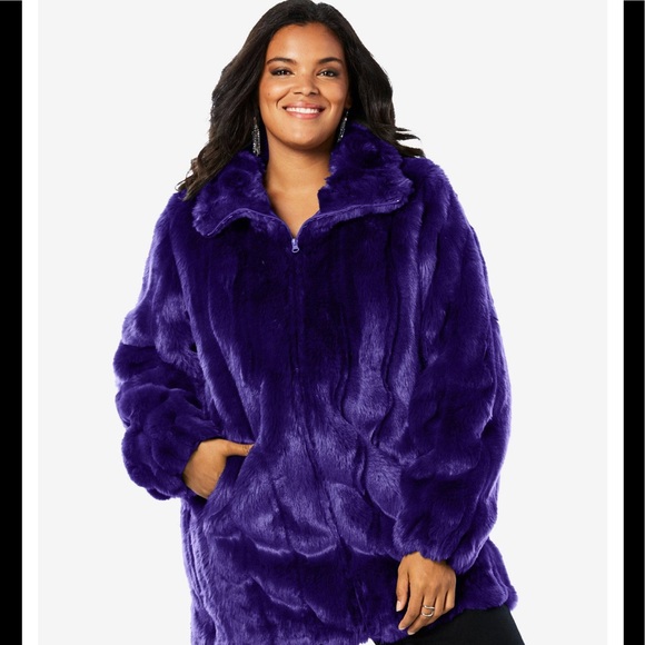 dark purple faux fur coat
